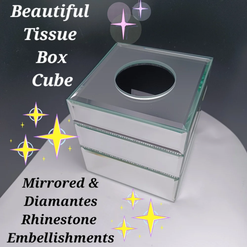 🌟Beautiful Tissue Box Cover w/ Mirrored &Diamantes *Rhinestone Embellishmnts* - Picture 12 of 12